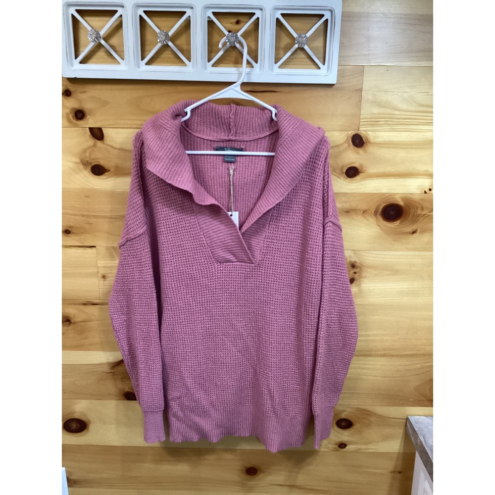 Naturale Red Camel Foxglove Pink Waffle Knit Hoodie Sweater Small NWT